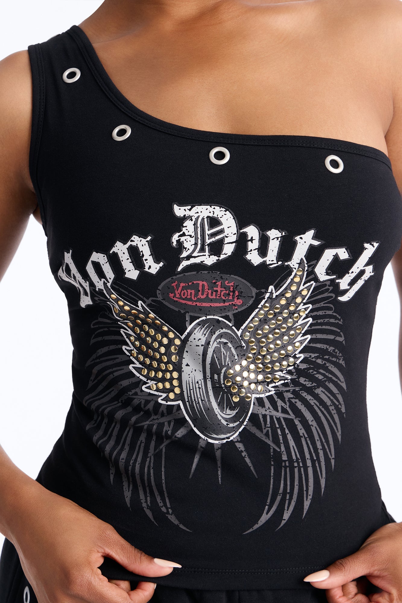 Von Dutch Rocker One Shoulder Tank Top - Black