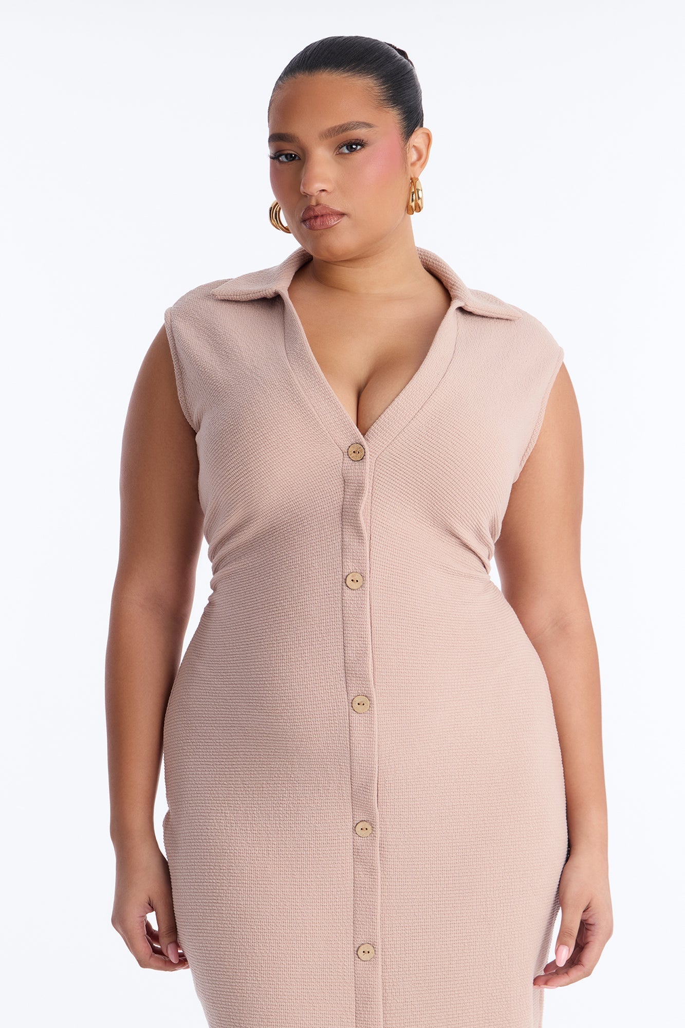 Edith Button Up Sweater Midi Dress - Mocha