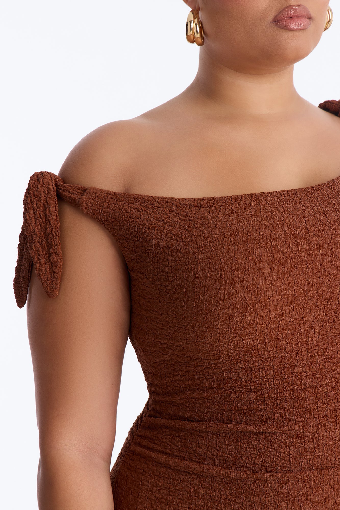 Crystal One Shoulder Textured Midi Dress - Chocolate