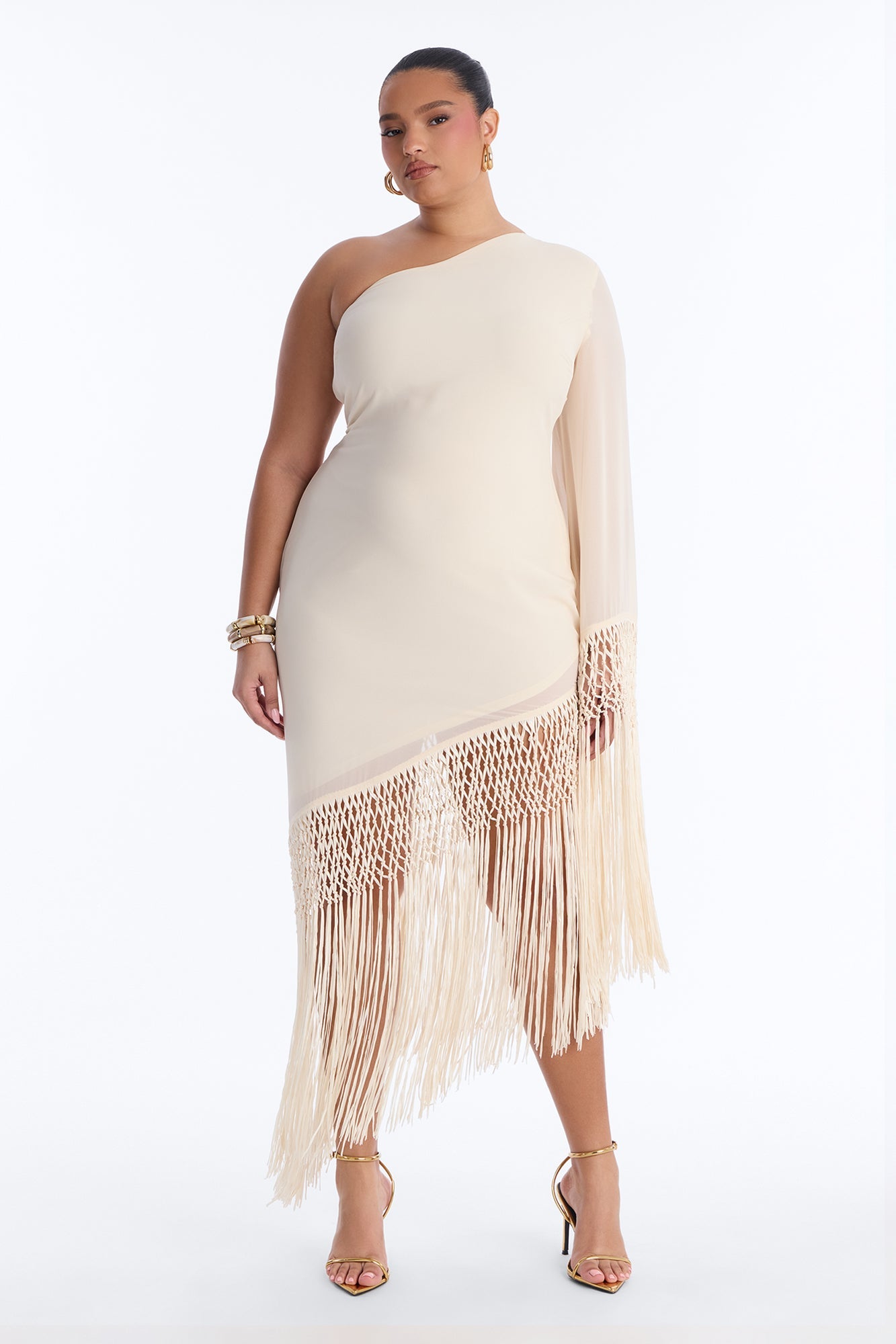 Capri Fringe Chiffon Maxi Dress - Cream