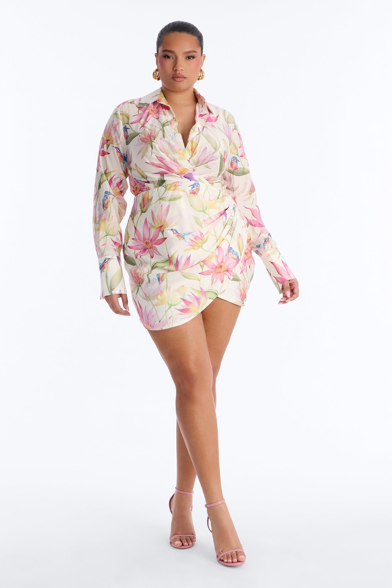 Delilah Floral Long Sleeve Mini Dress - Ivory/combo Fashion Nova