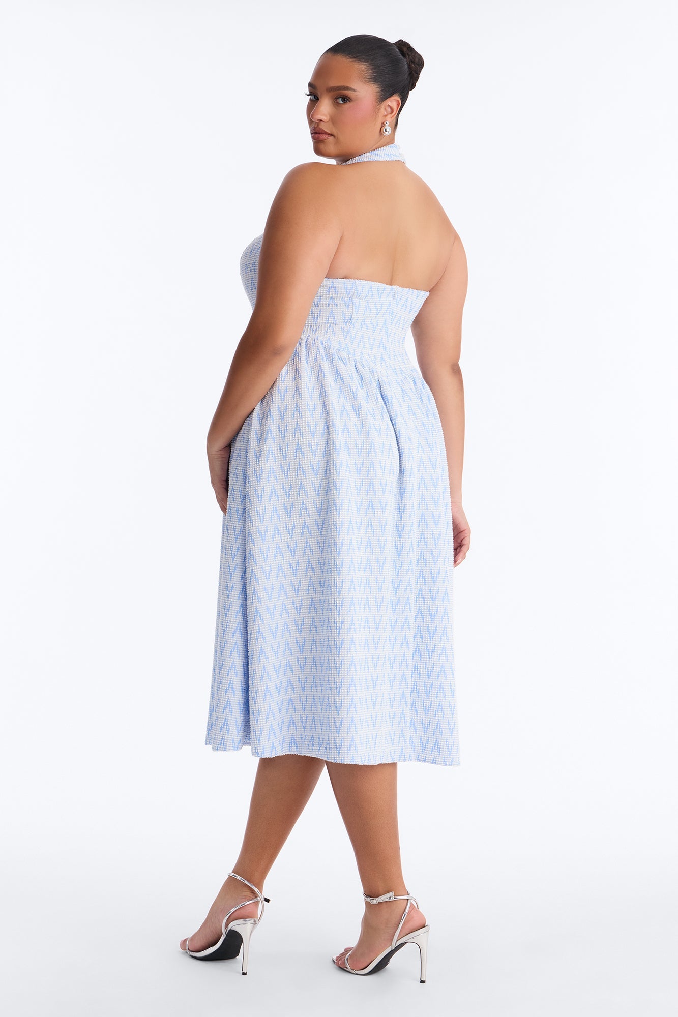 Fia Halter Tweed Midi Dress - Blue