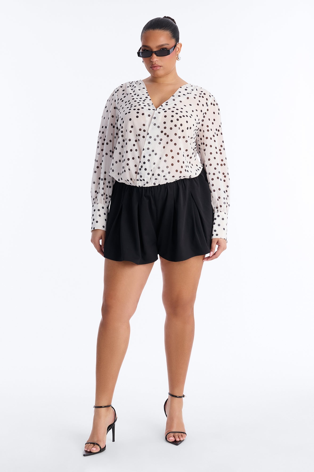 Polka Dot Vibe Chiffon Romper - Black/White