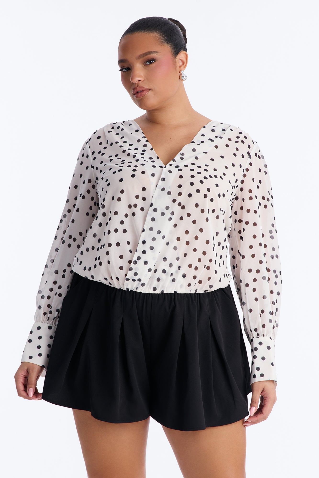 Polka Dot Vibe Chiffon Romper - Black/White