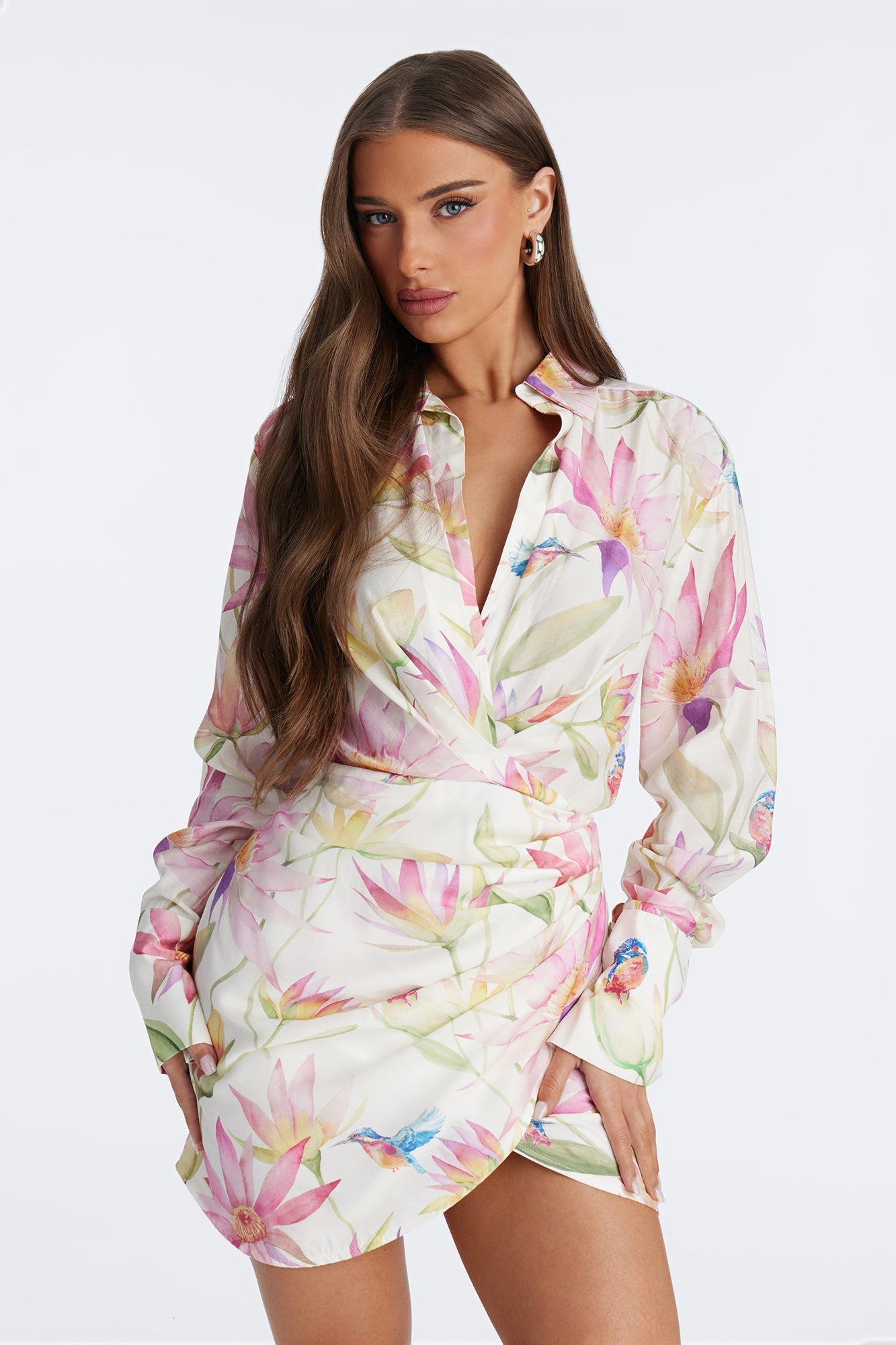 Delilah Floral Long Sleeve Mini Dress - Ivory/combo Fashion Nova