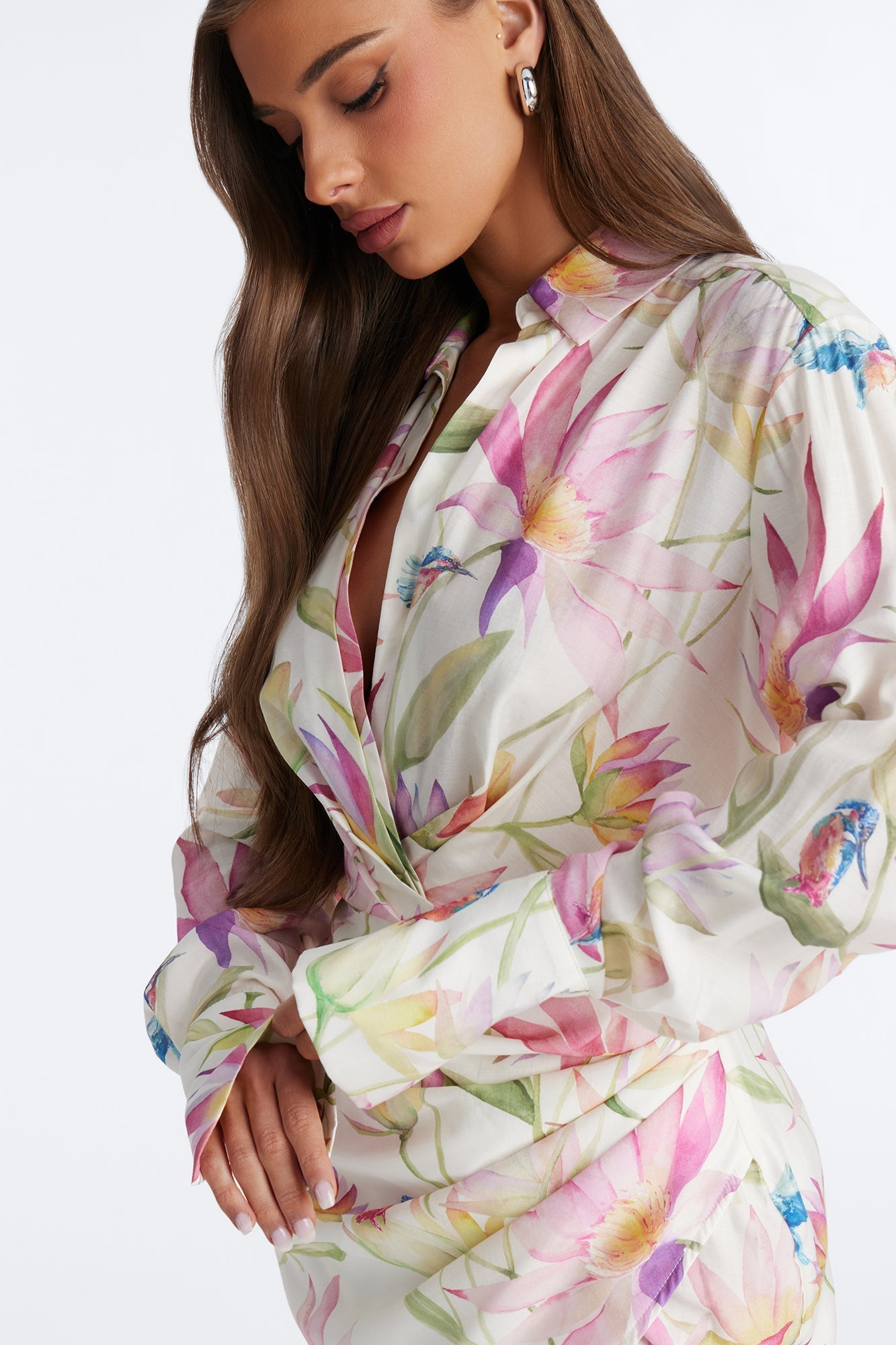 Delilah Floral Long Sleeve Mini Dress - Ivory/combo Fashion Nova