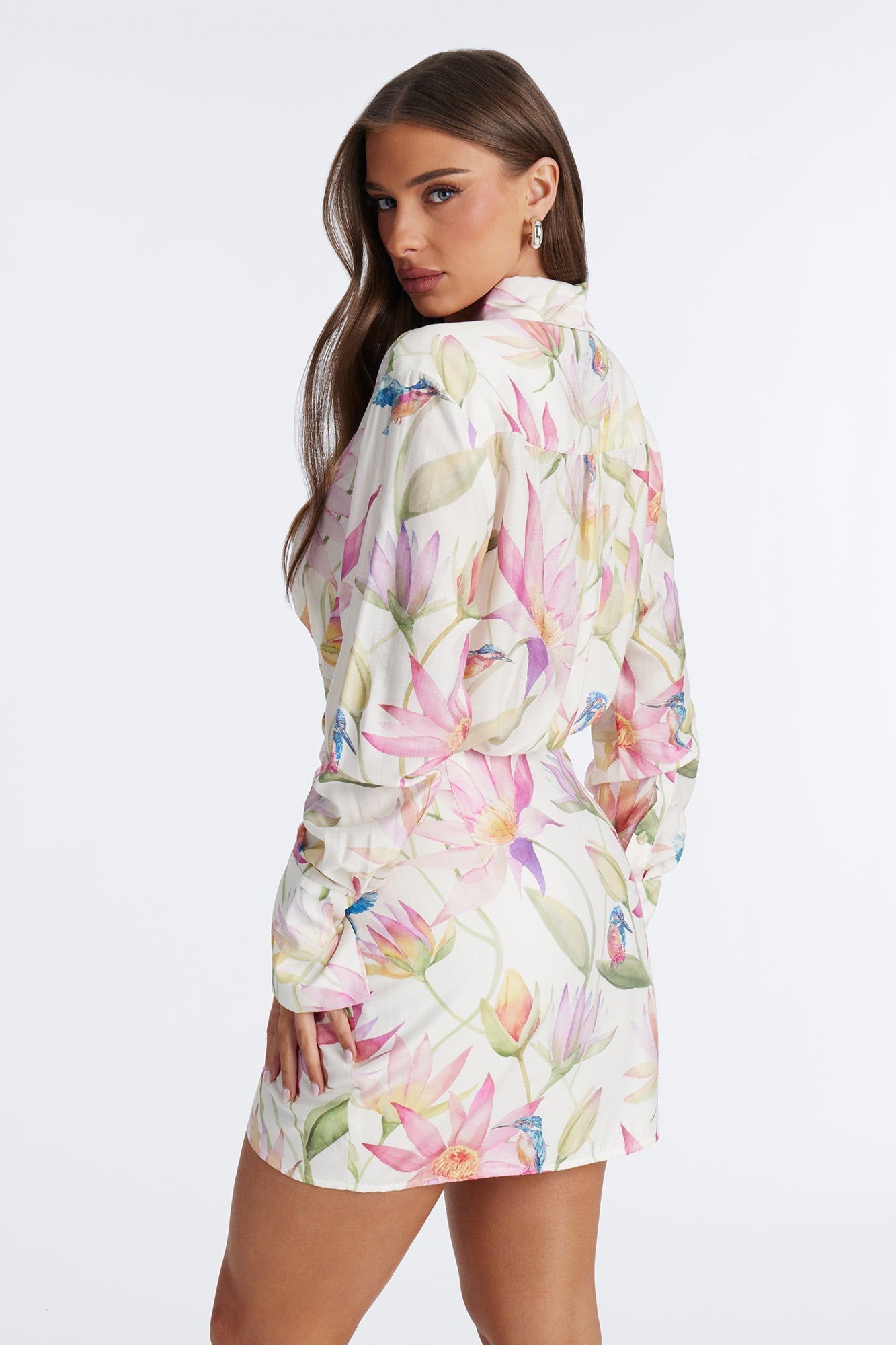 Delilah Floral Long Sleeve Mini Dress - Ivory/combo Fashion Nova
