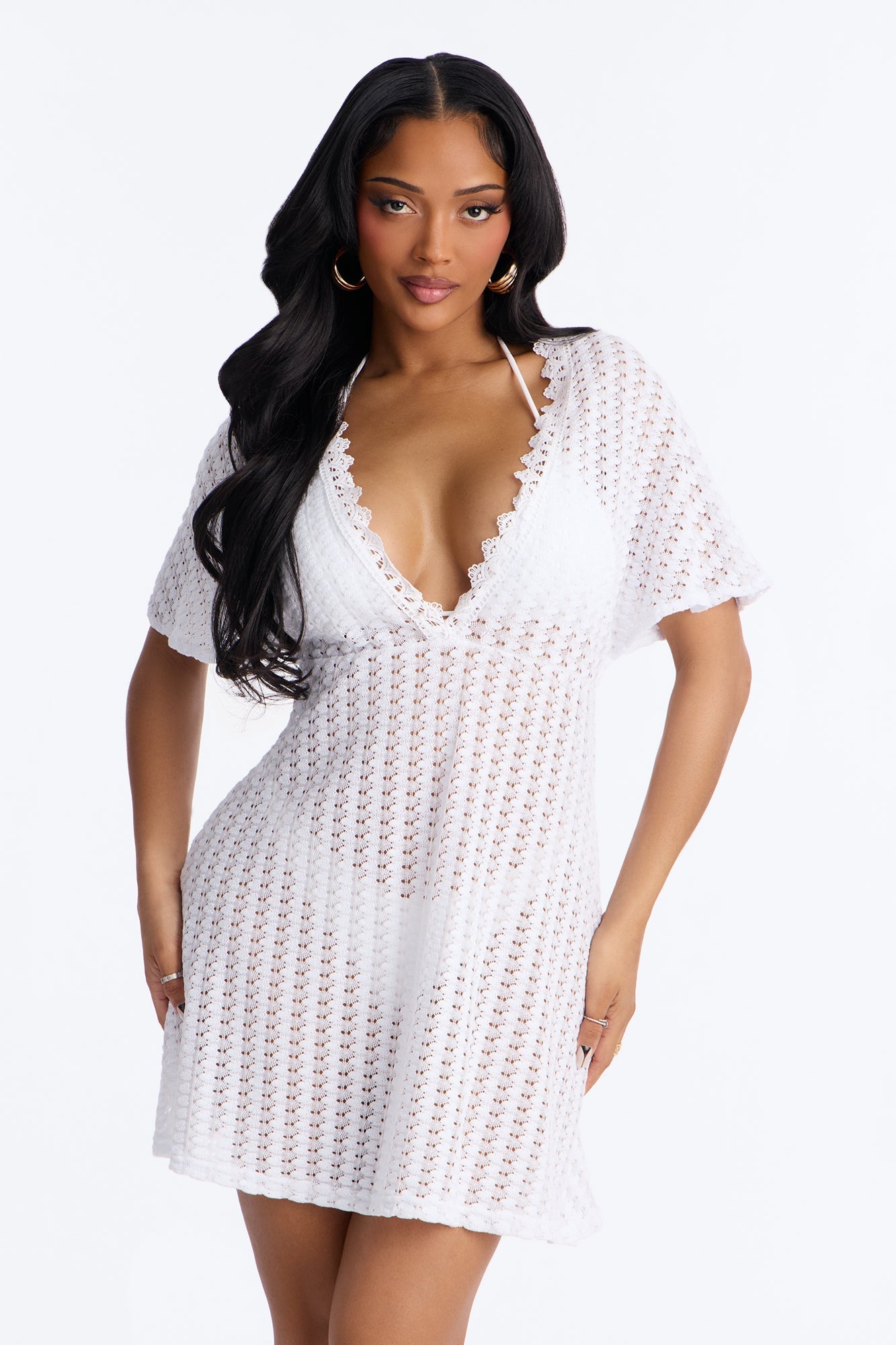 Palm Tree Shade Swim Cover Up Mini Dress - White Fashion Nova