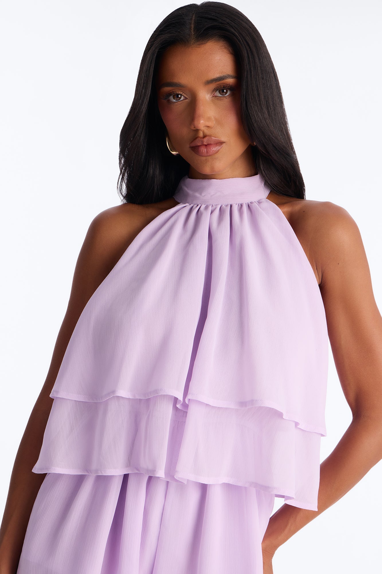 Josephine Chiffon Ruffle Romper - Lilac