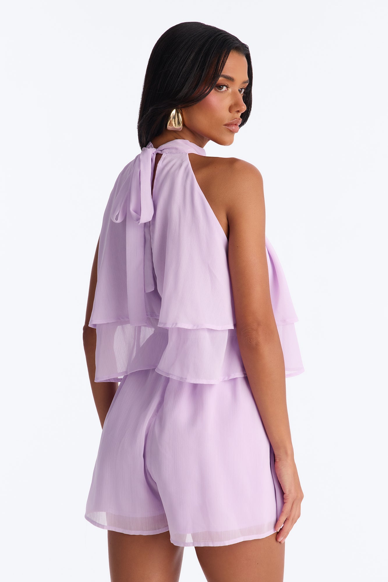 Josephine Chiffon Ruffle Romper - Lilac