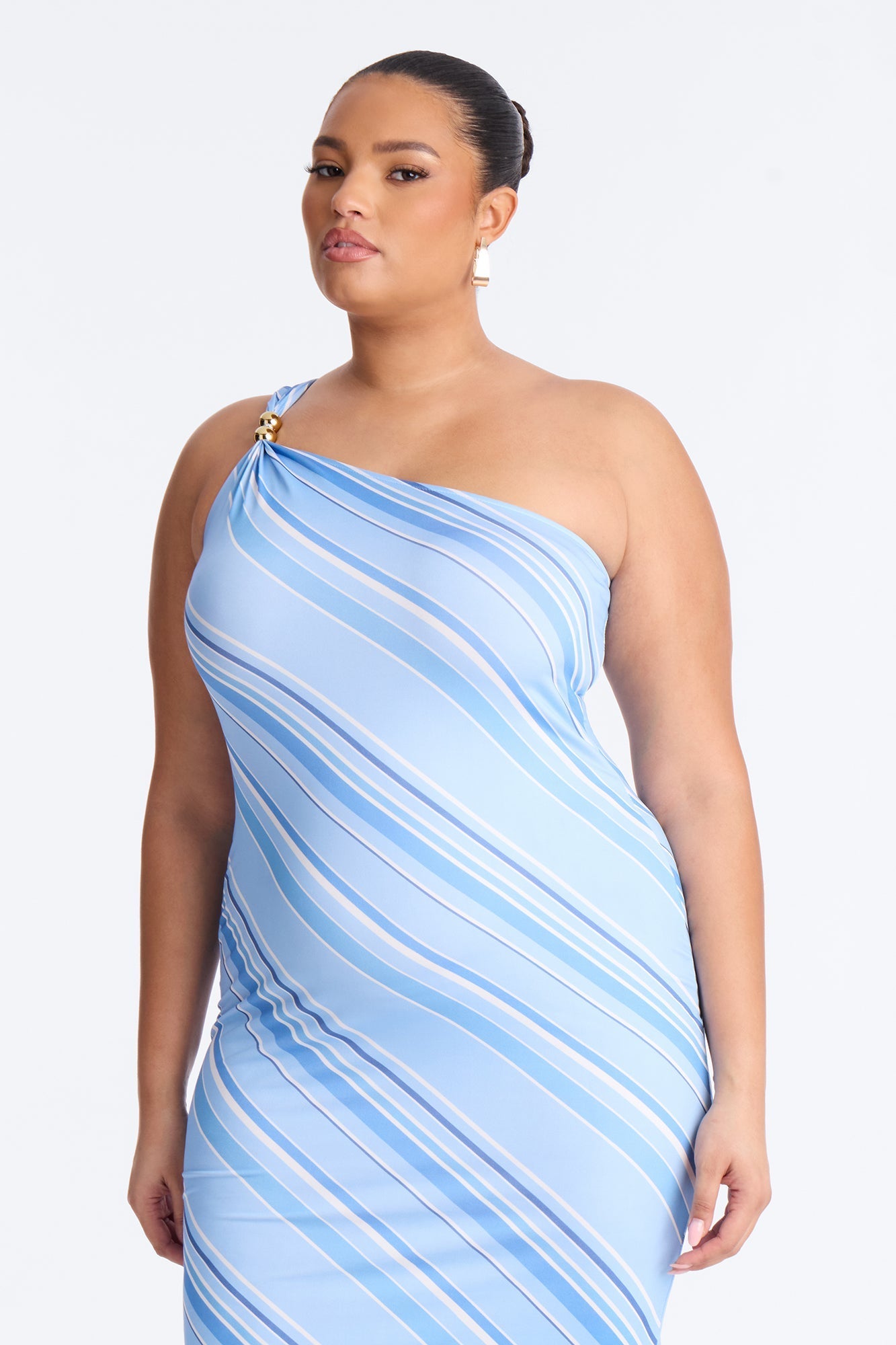 Gracelyn Asymmetrical Striped Midi Dress - Blue Fashion Nova