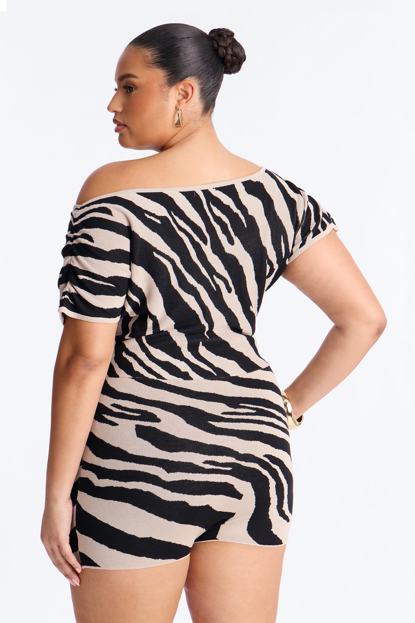 Jessa Zebra Micro Knit Romper - Black/combo Fashion Nova
