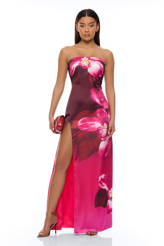 Ravenna Strapless Satin Maxi Dress - Pink/combo