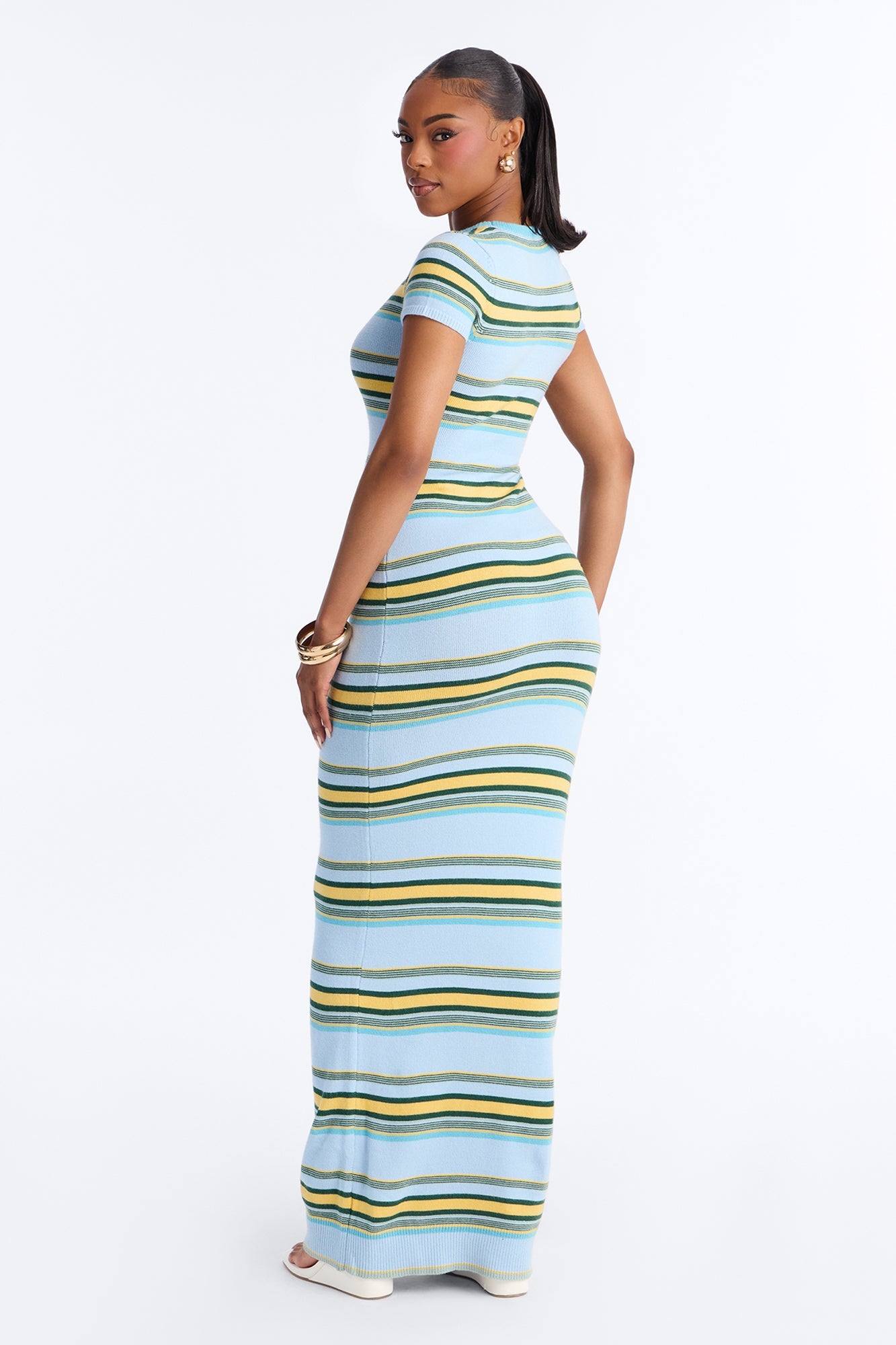 Bennie Striped Sweater Maxi Dress - Blue/combo