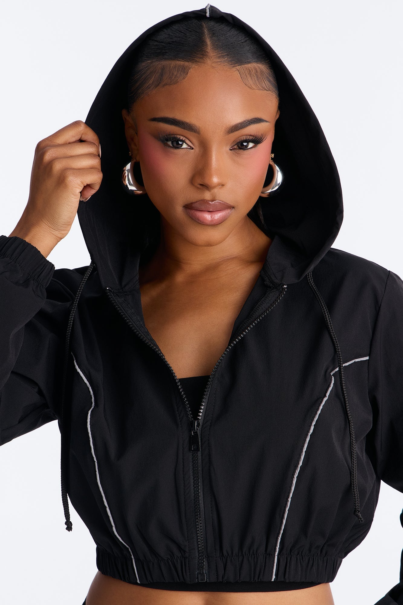 Nessa Nylon Cargo Hoodie Jogger Set - Black