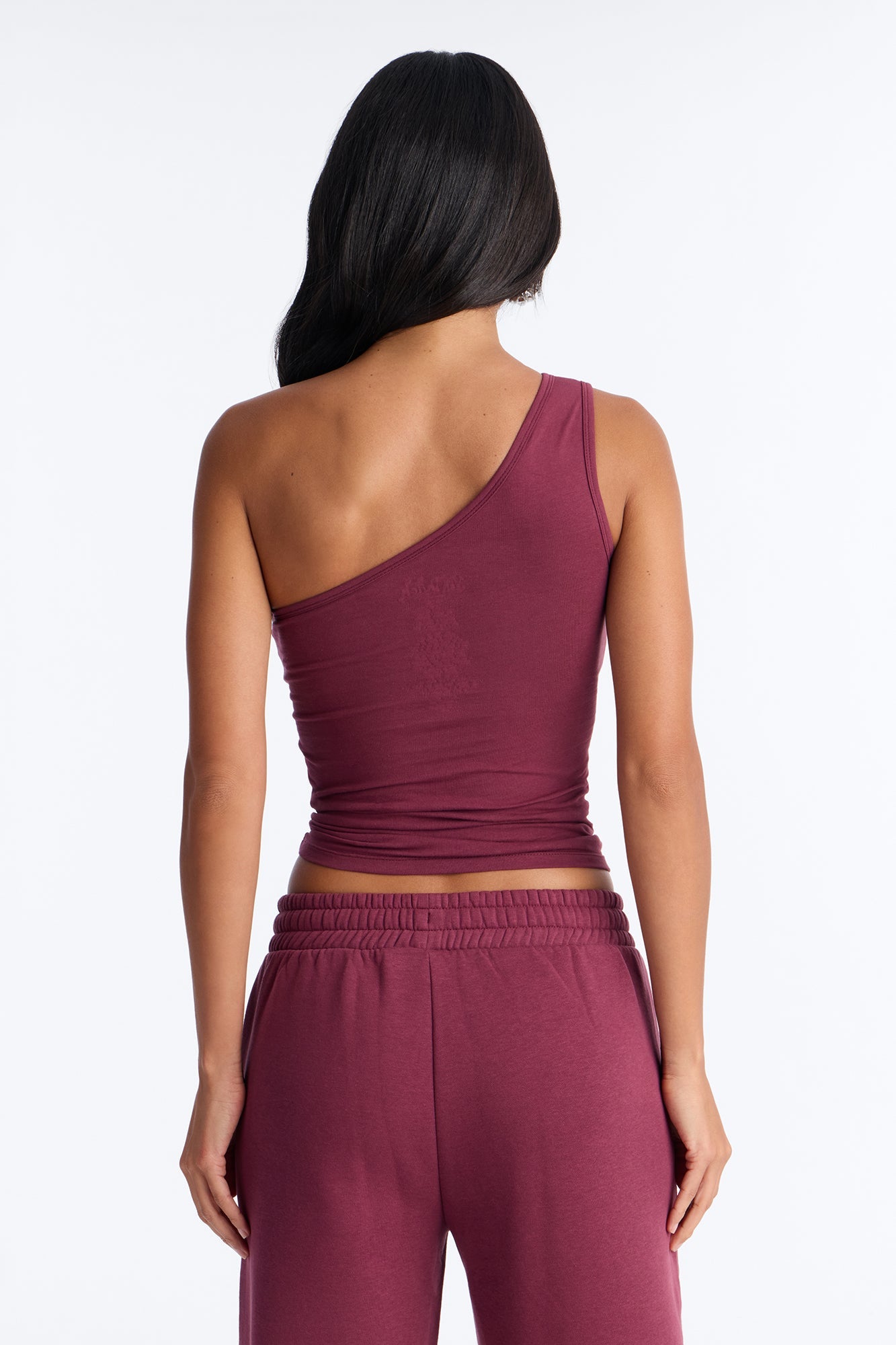 Von Dutch Studded One Shoulder Tank Top - Burgundy