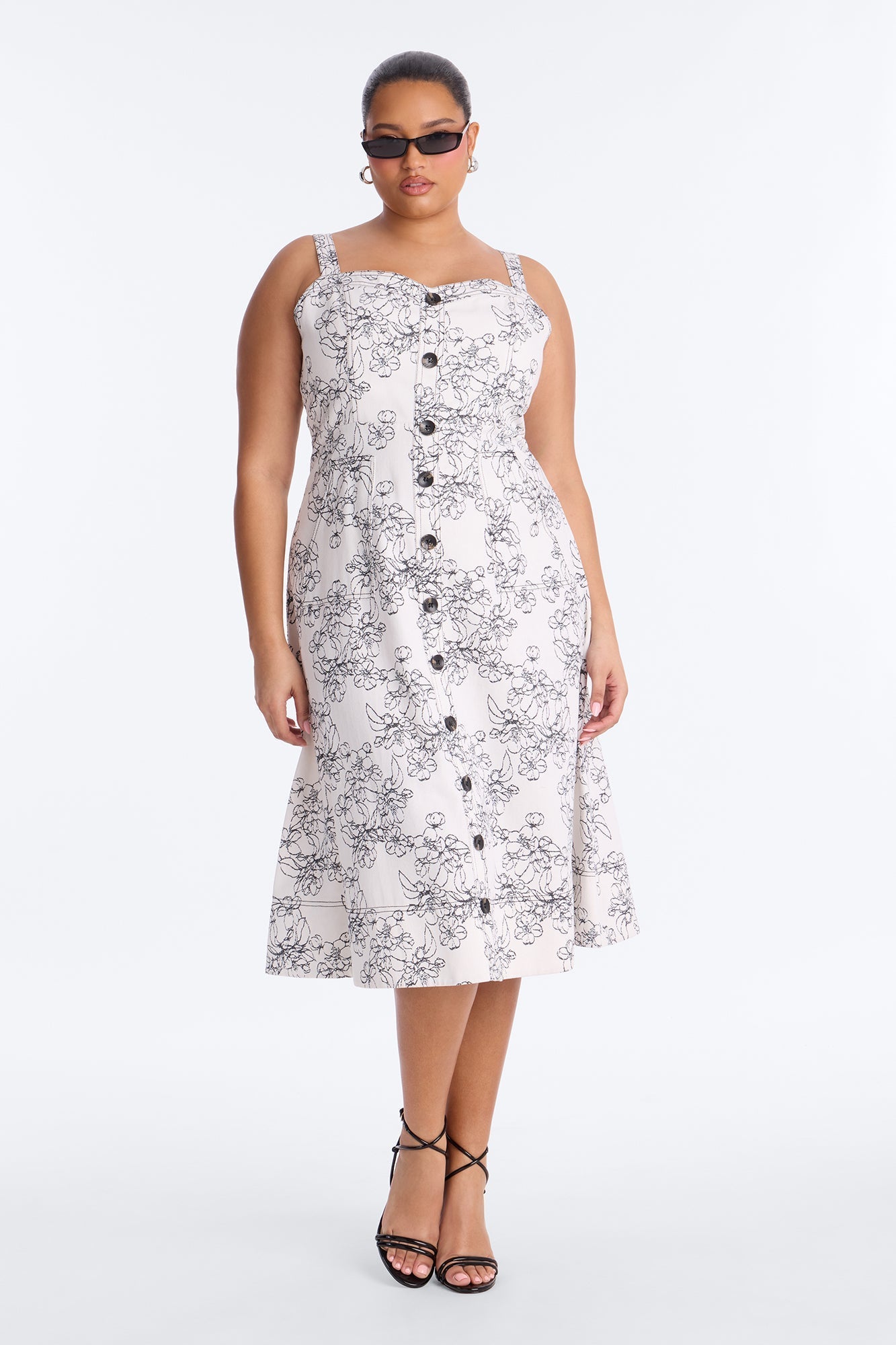 Carla Floral Denim Midi Dress - White/Black Fashion Nova