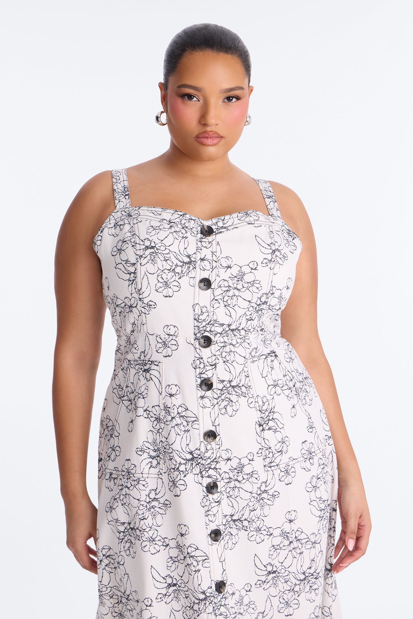 Carla Floral Denim Midi Dress - White/Black Fashion Nova