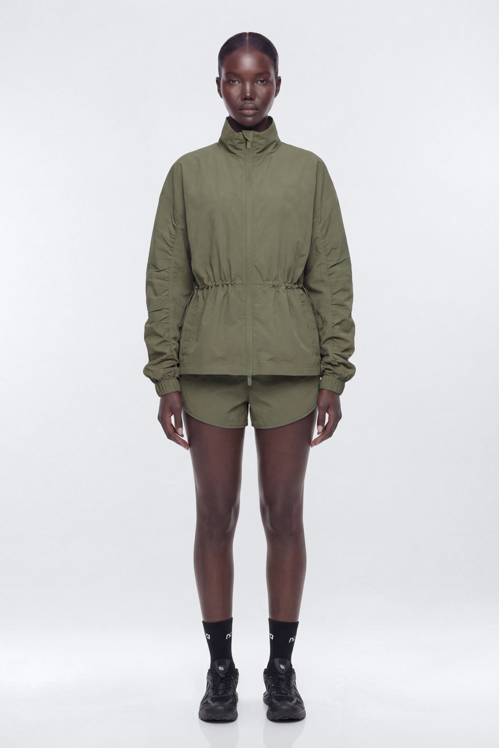 CoreNylon Ruched Mock Neck Jacket - Moss Fashion Nova
