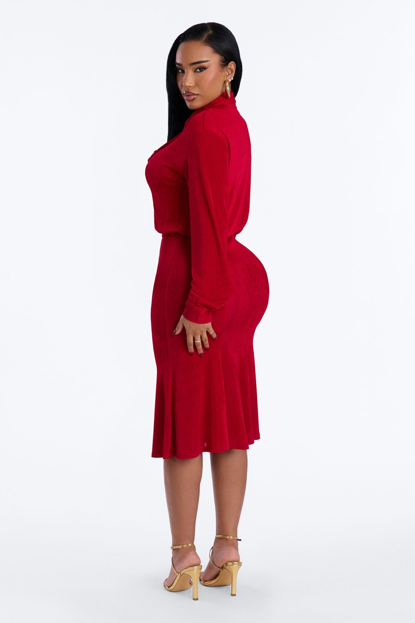 Jemma Slinky Midi Dress - Red Fashion Nova