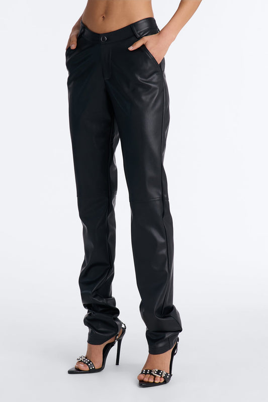 Bad Habit Low Rise Stacked Faux Leather Pants - Black