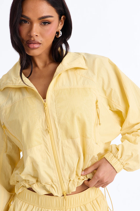 Stay Cool Cropped Windbreaker Jacket - Butter Yellow