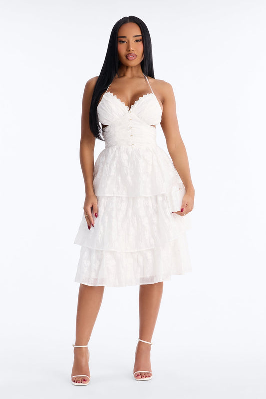 Annalise Tiered Ruffle Midi Dress - White Fashion Nova