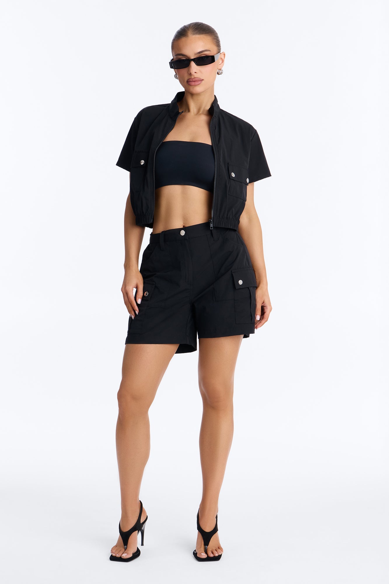 Nessa Nylon Cargo Short Set - Black