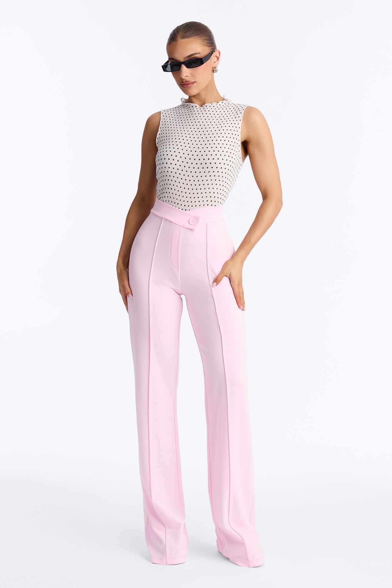 Into Paradise Mock Neck Polka Dot Plisse Top - White/combo Fashion Nova