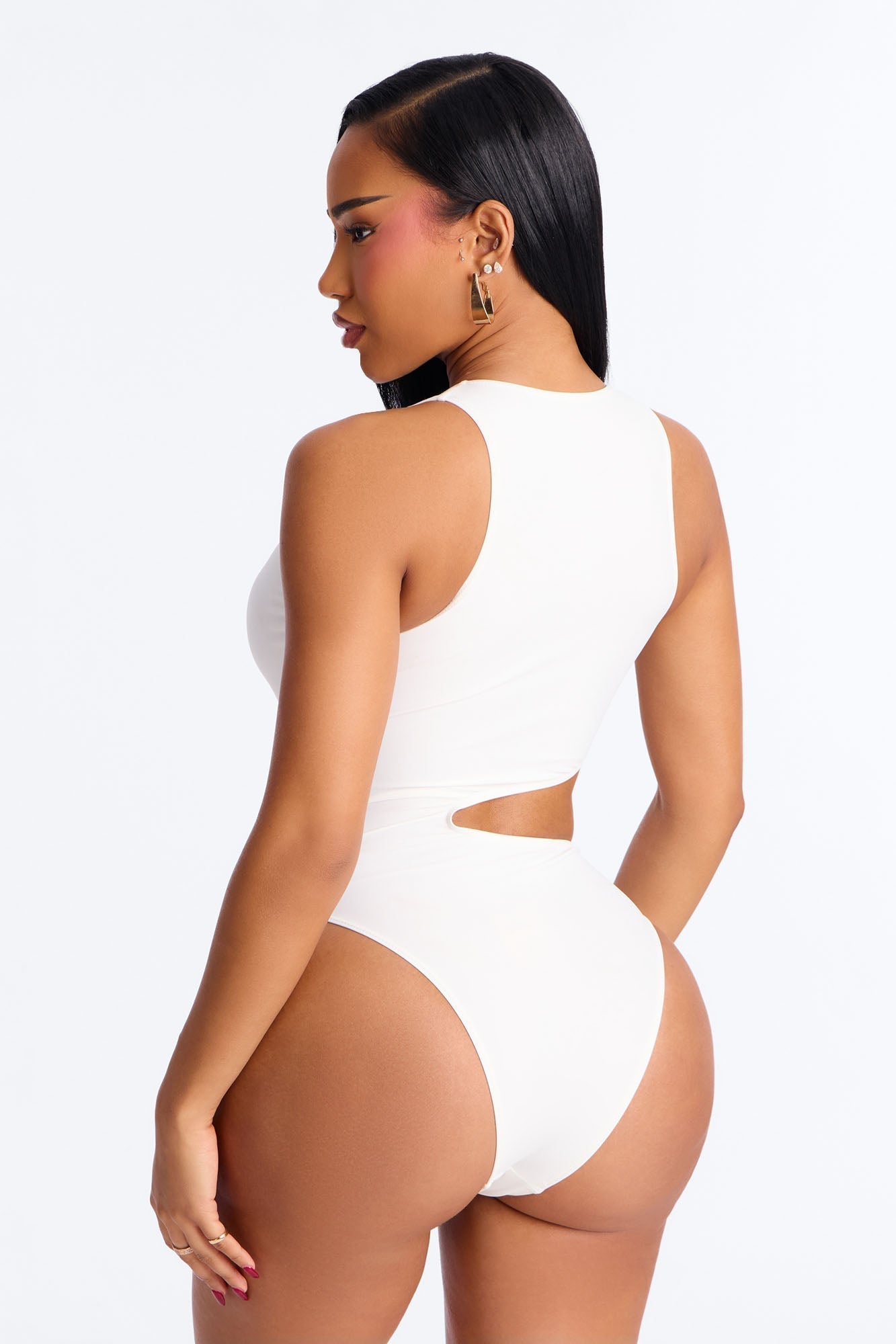 Malia Stone Hardware Cutout 1 Piece Swimsuit - White Fashion Nova
