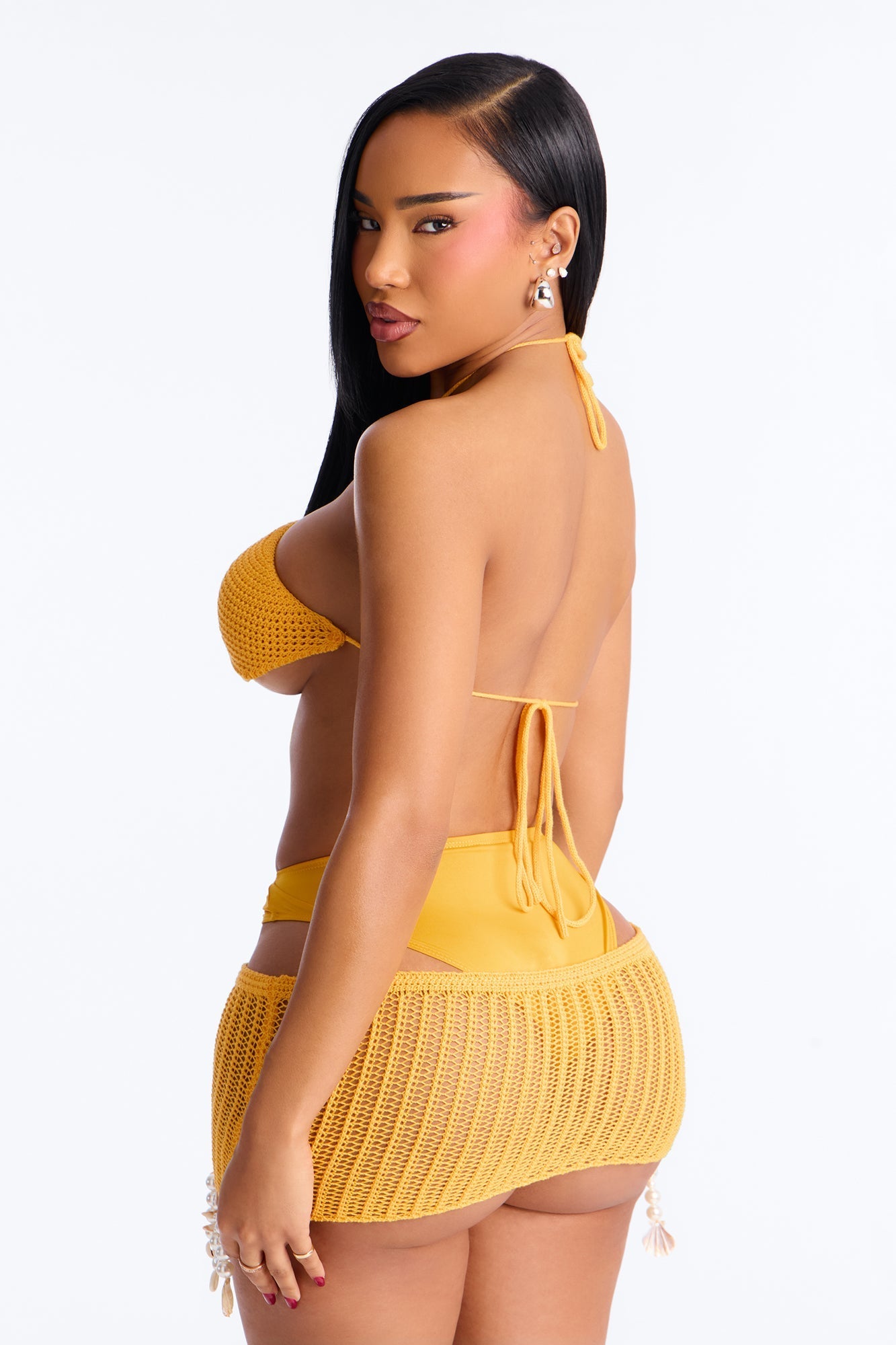 Sandcastles & Sea Crochet 3 Piece Bikini Skirt Set - Orange Fashion Nova