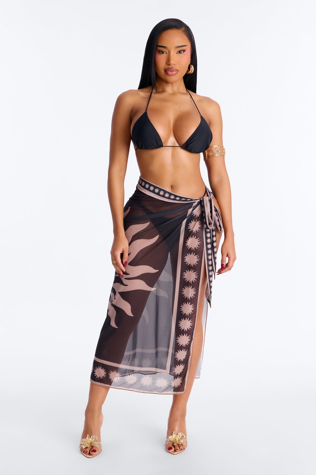 Act Up Novelty Adjustable Waist Tie Swim Cover Up - Black/combo Fashion Nova