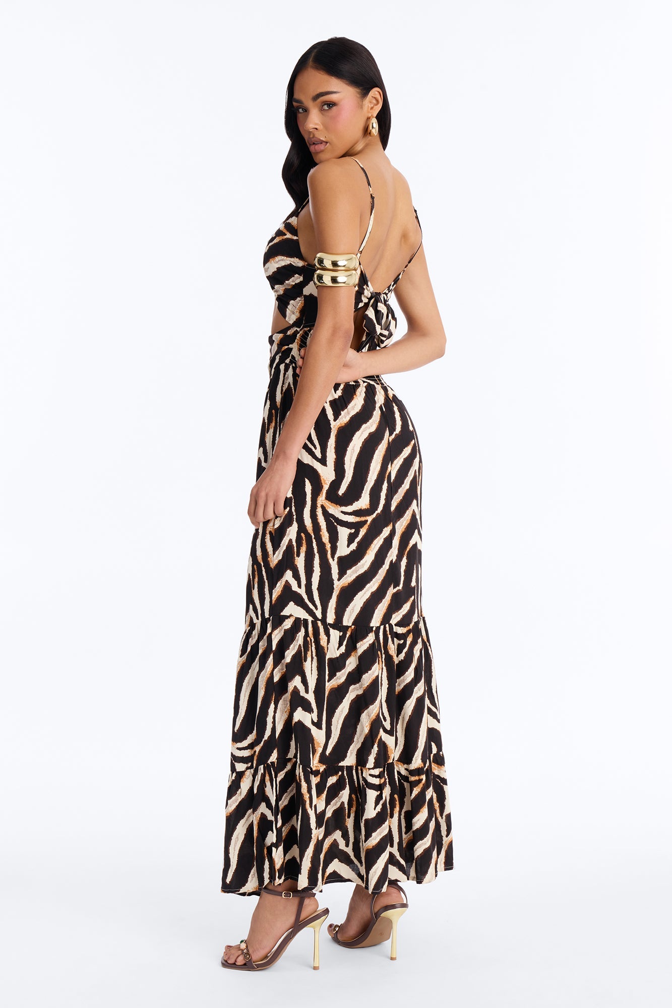 Kaylie Printed Tie Front Maxi Dress - Black/combo