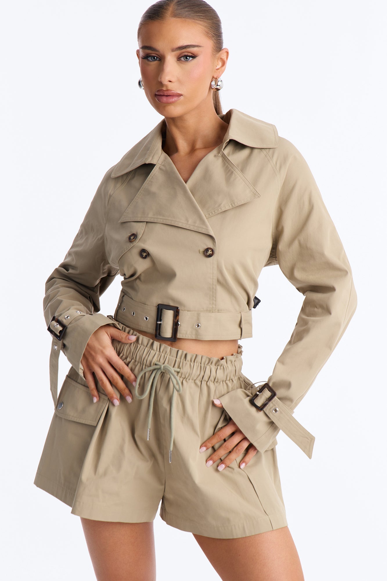 Head Turner Twill Cropped Trench Jacket - Khaki Fashion Nova