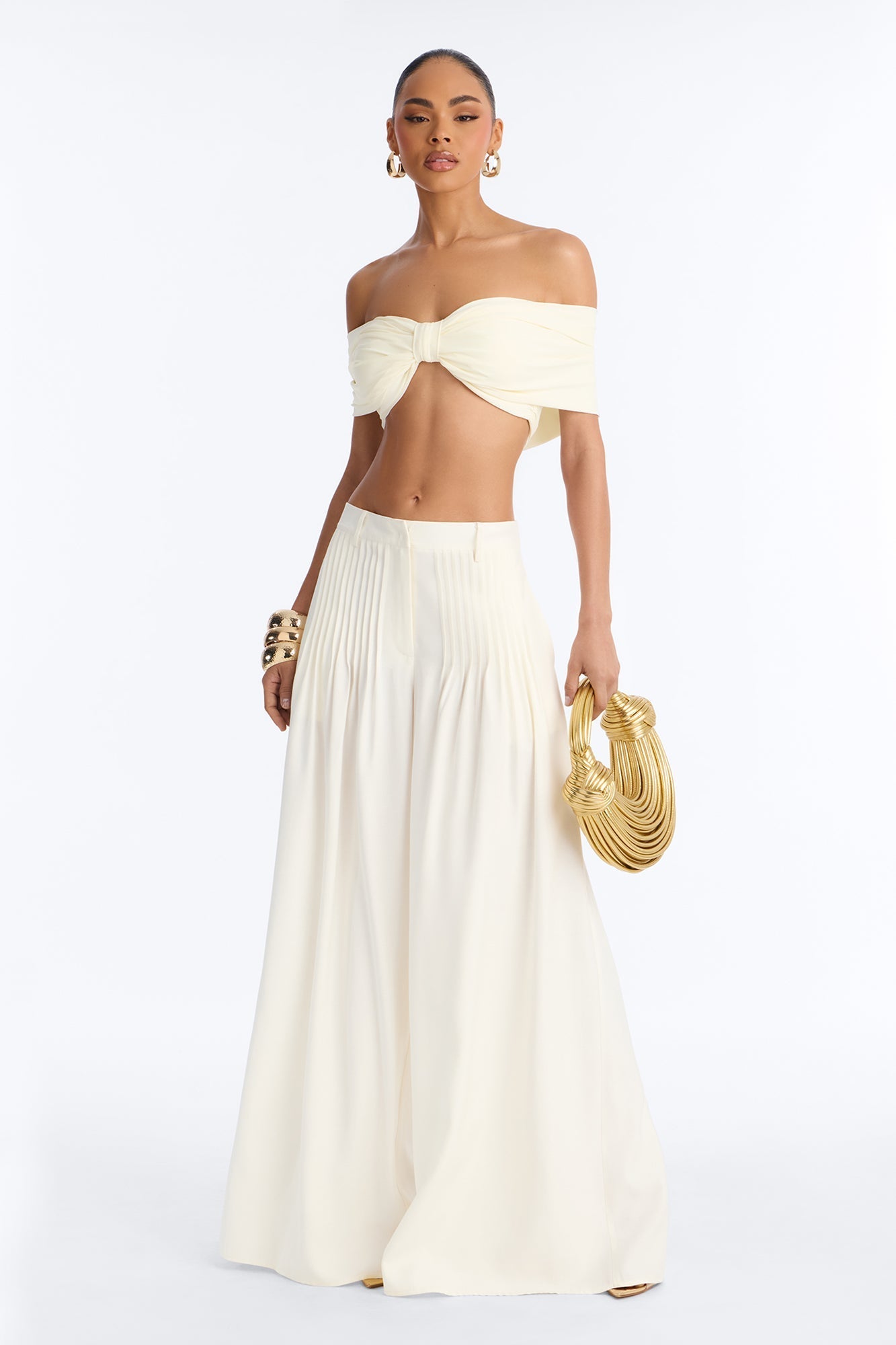 Settled In Pleated Wide Leg Pant 33″ - White Fashion Nova