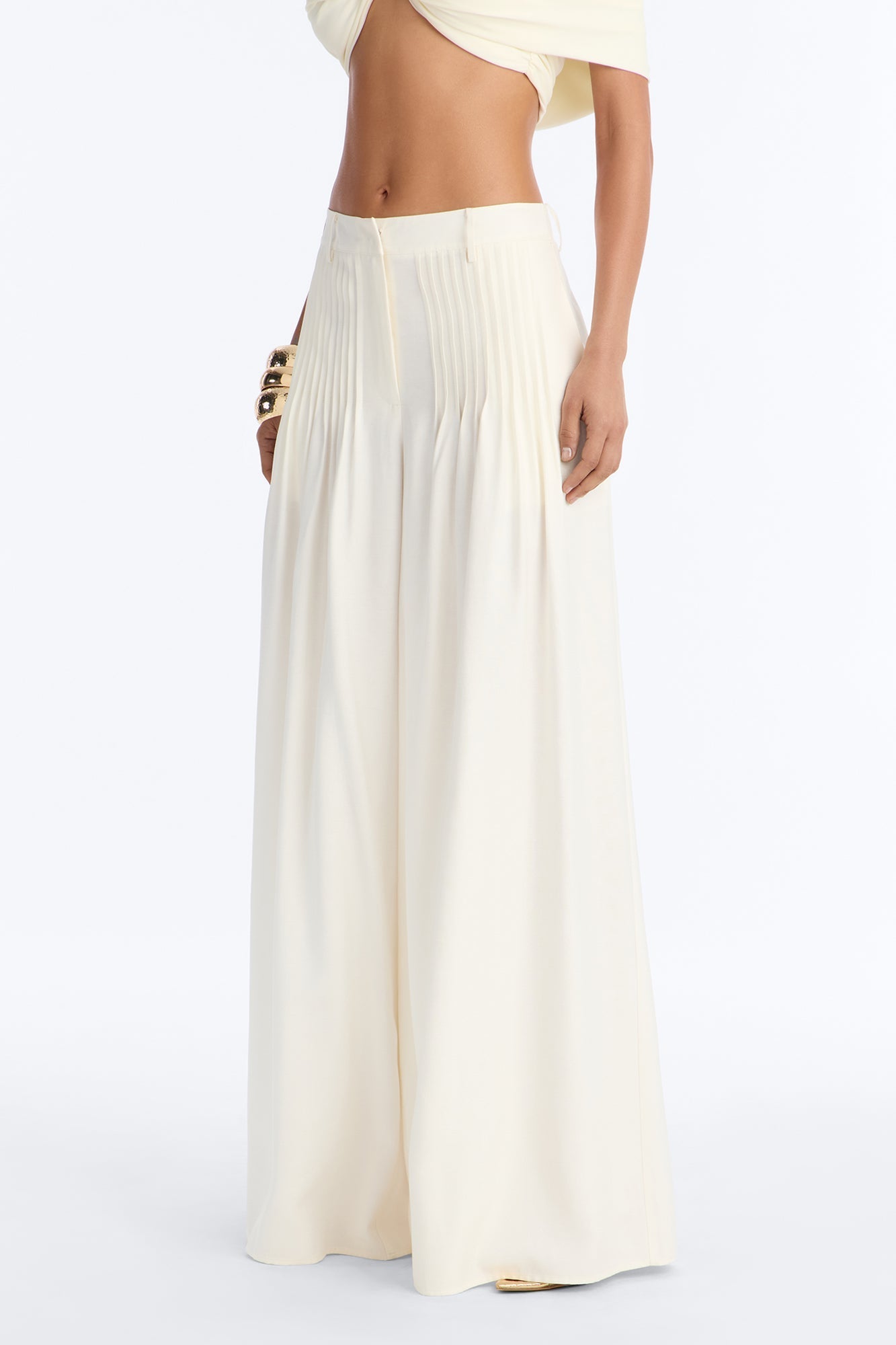 Settled In Pleated Wide Leg Pant 33″ - White Fashion Nova