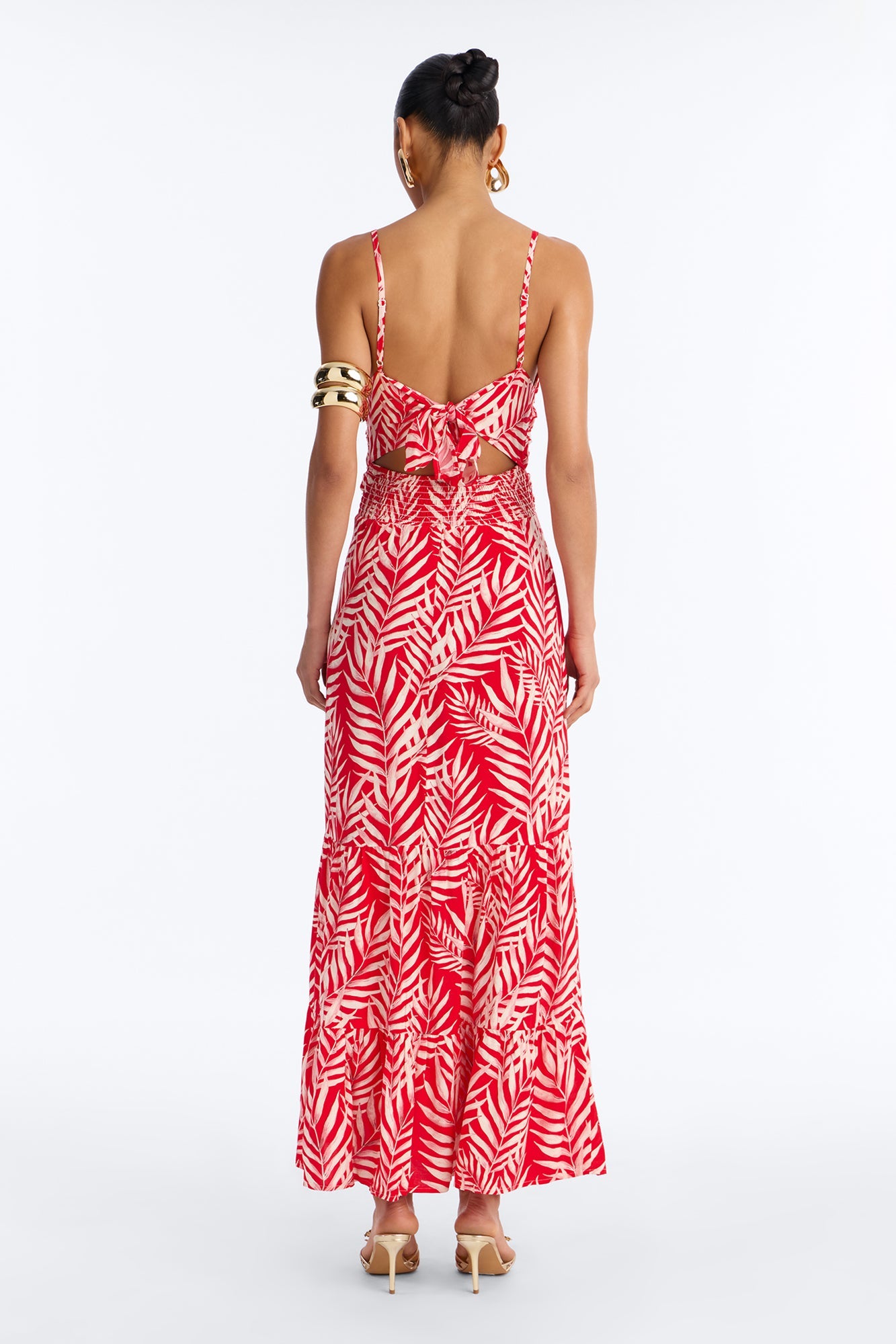 Kaylie Printed Tie Front Maxi Dress - Red/combo