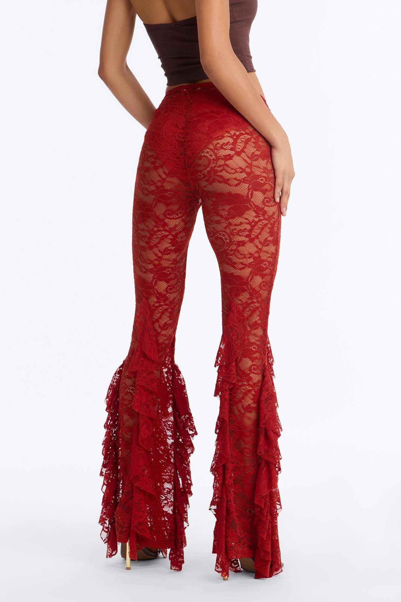 Biyanka Ruffle Lace Flare Pant - Terracotta Fashion Nova