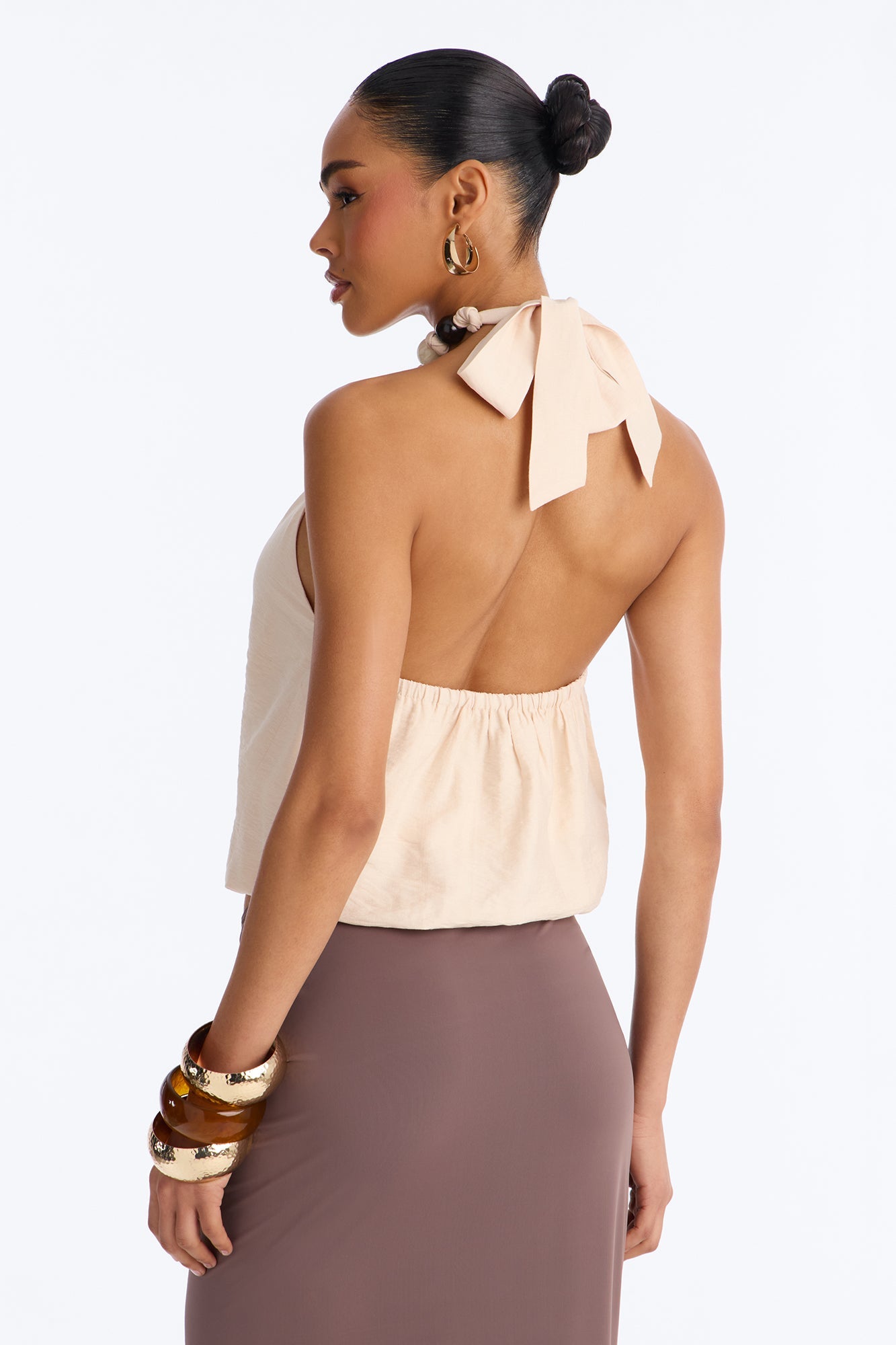 Beach Breeze Beaded Linen Halter Top - Ivory