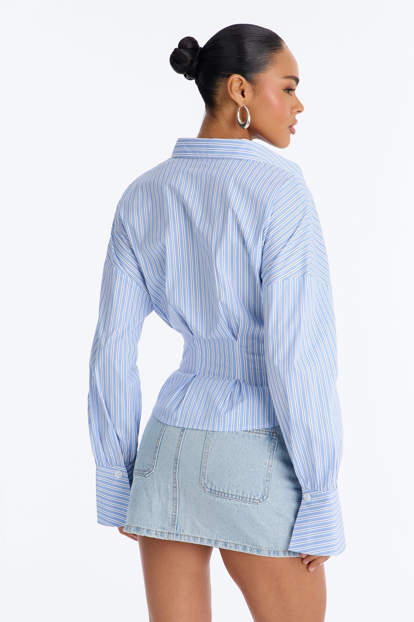 Living Proof Pleated Stripe Poplin Shirt - Blue/combo