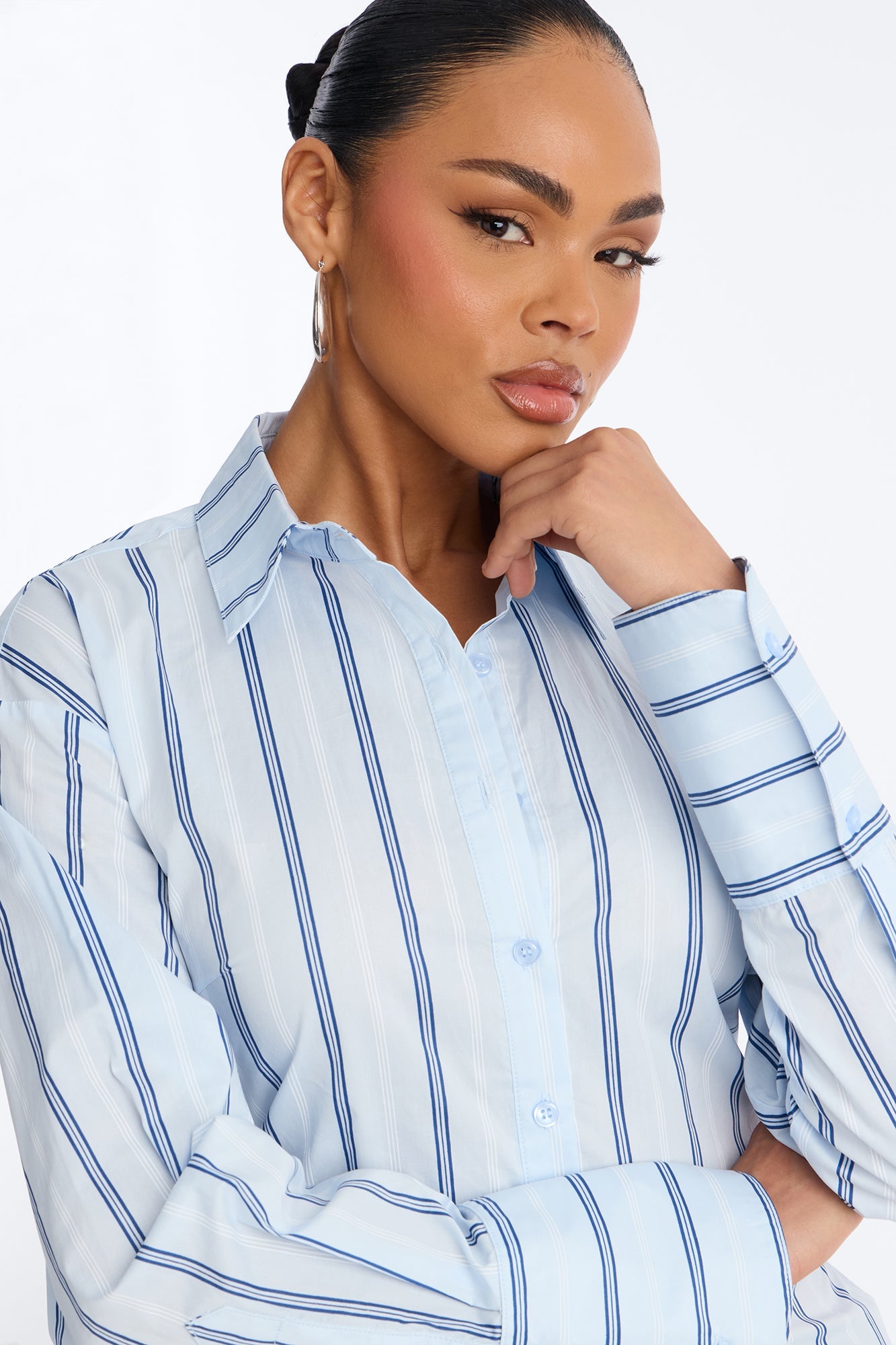 Silent Flex Lace Up Stripe Poplin Shirt - Blue/combo