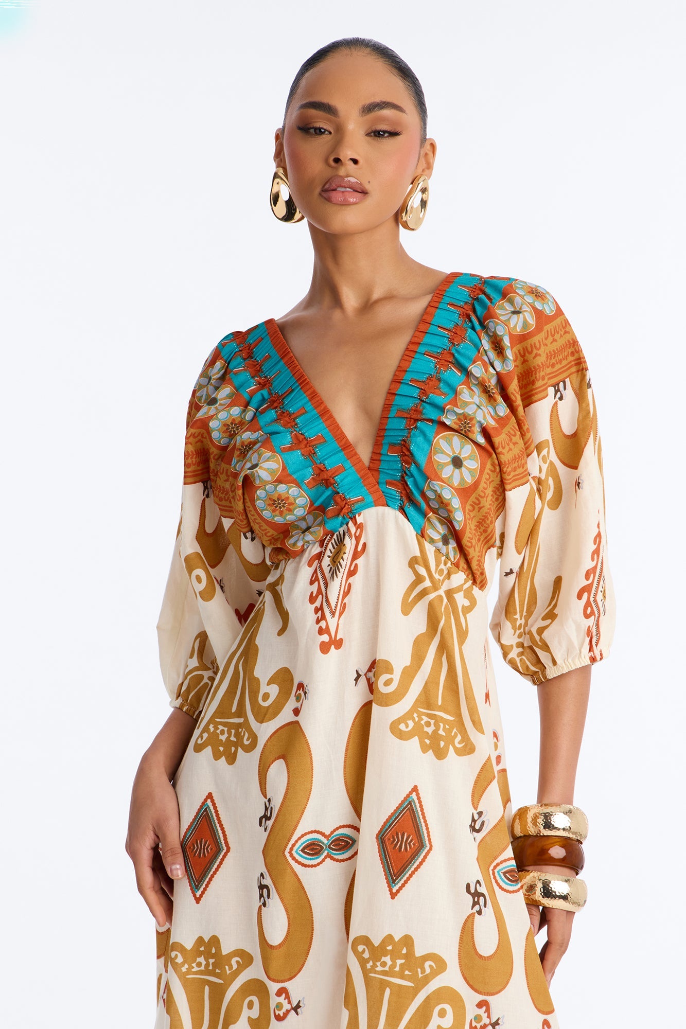 Kayla Printed Maxi Dress - Ivory/combo