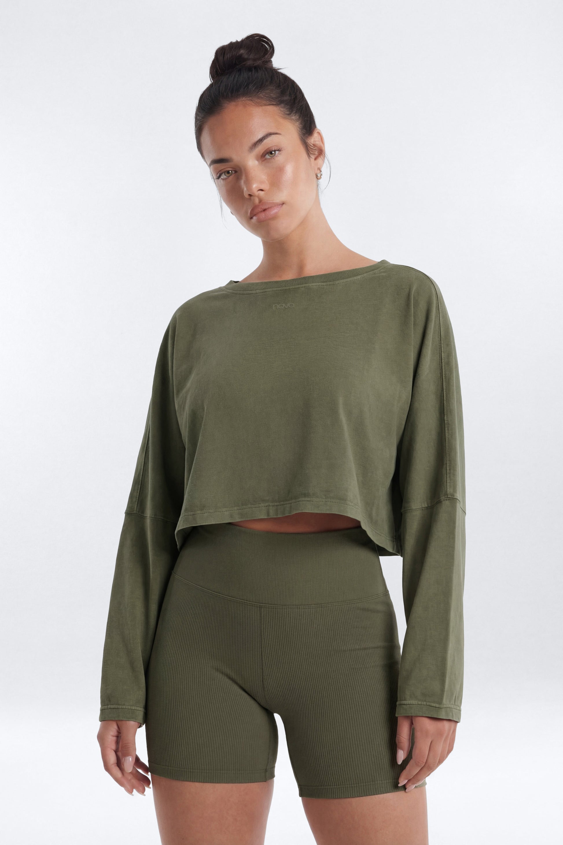 Cotton Jersey Long Sleeve Cropped Top - Moss Fashion Nova