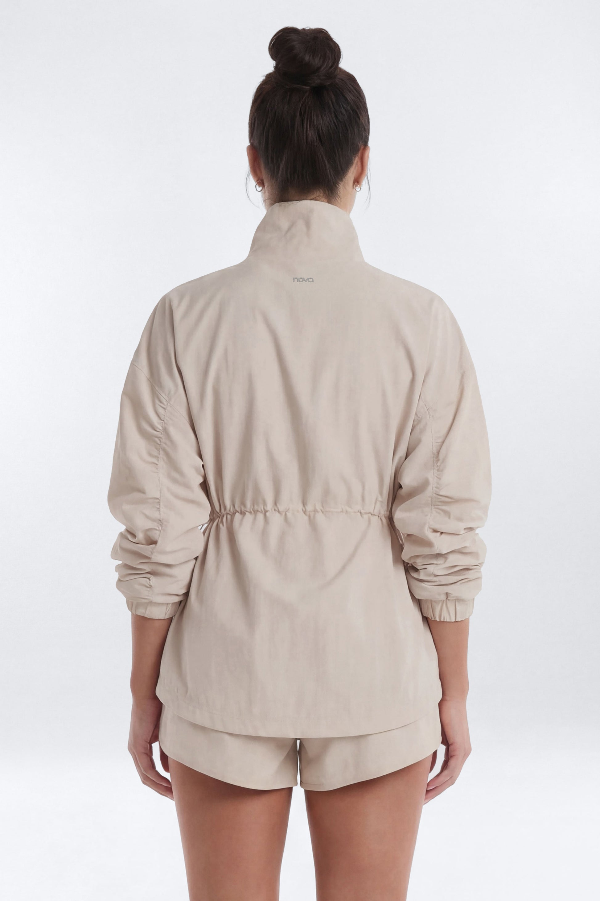 CoreNylon Ruched Mock Neck Jacket - Oat Milk Fashion Nova