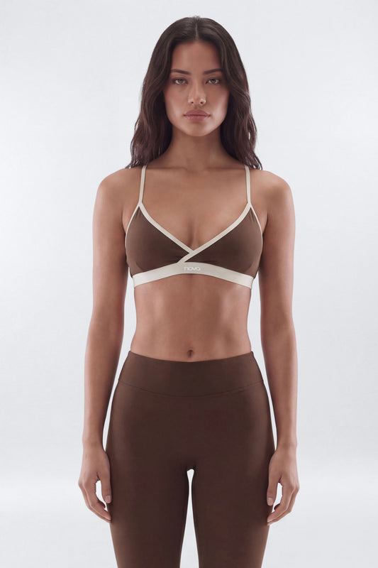 CloudForm™ V Front Contrast Sports Bra - Brown Fashion Nova