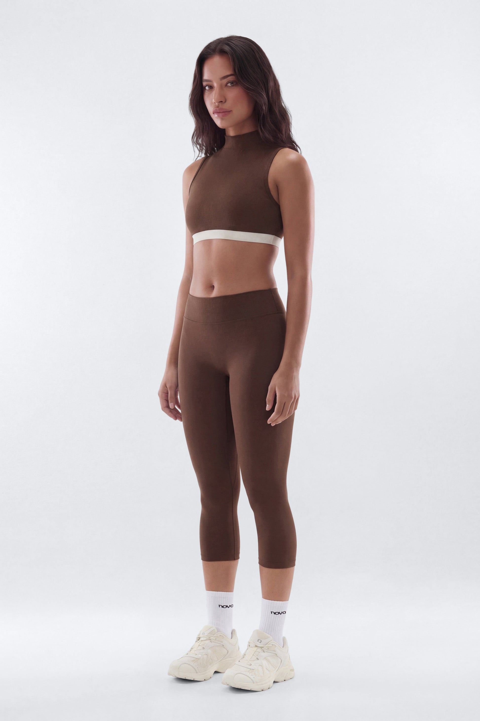 CloudForm™ High Neck Contrast Sports Top - Brown Combo Fashion Nova