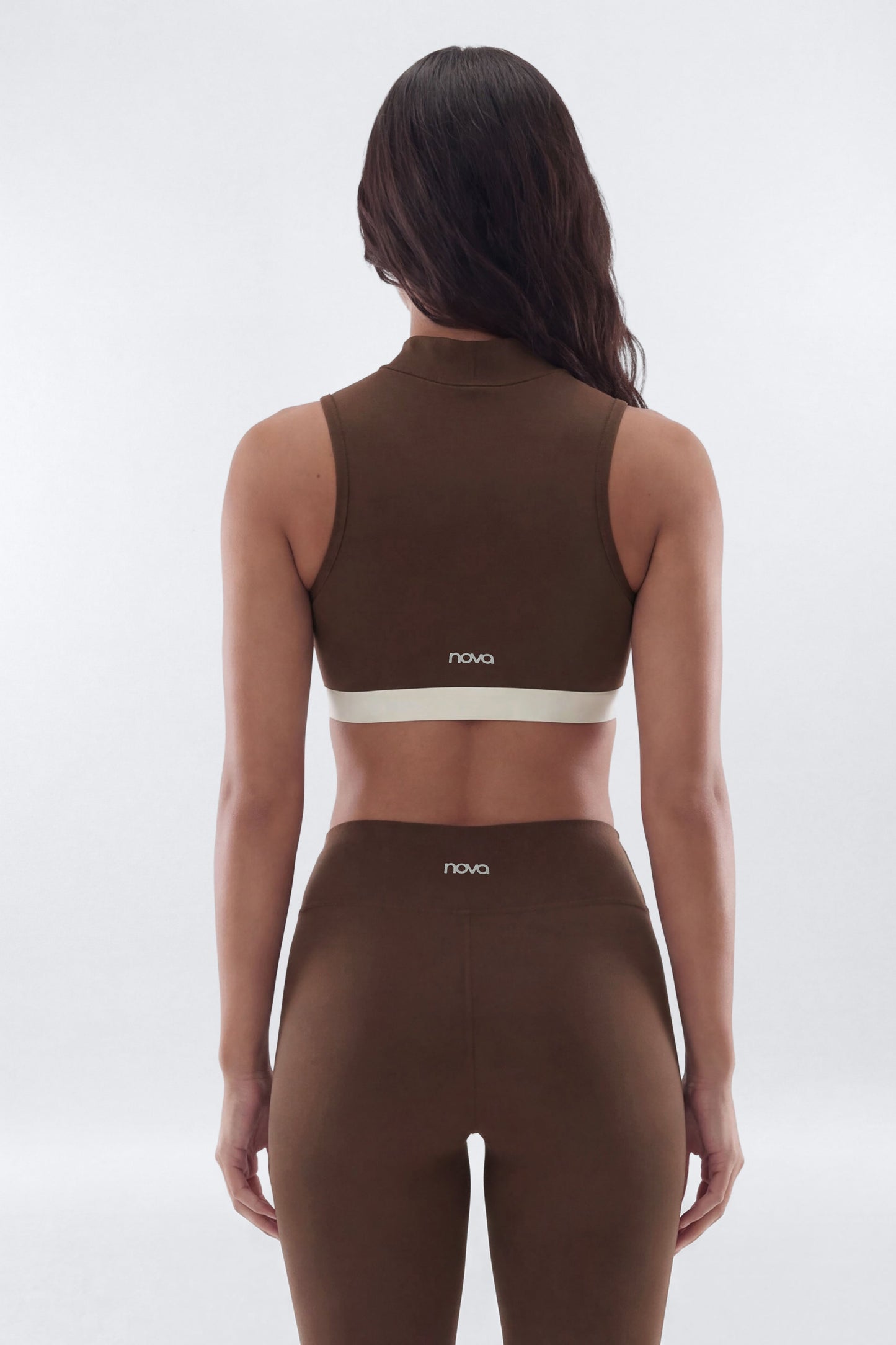 CloudForm™ High Neck Contrast Sports Top - Brown Combo Fashion Nova