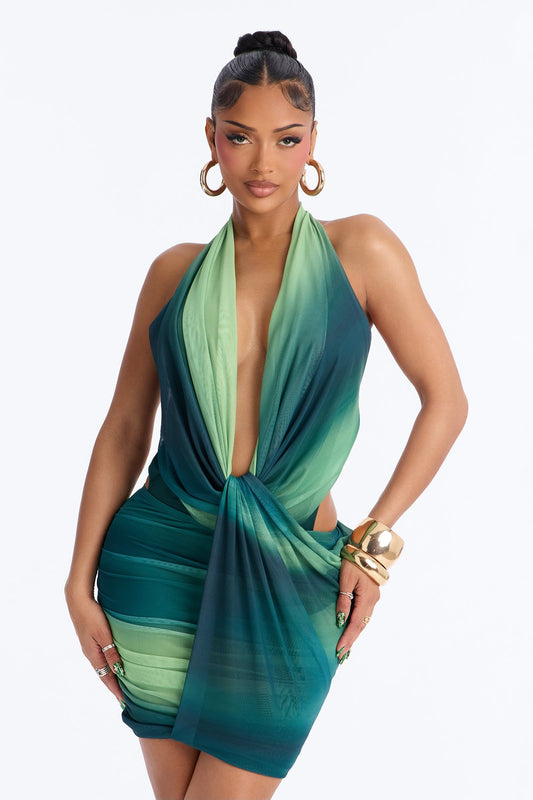 Kendra Ombre Mesh Mini Dress - Green/combo Fashion Nova