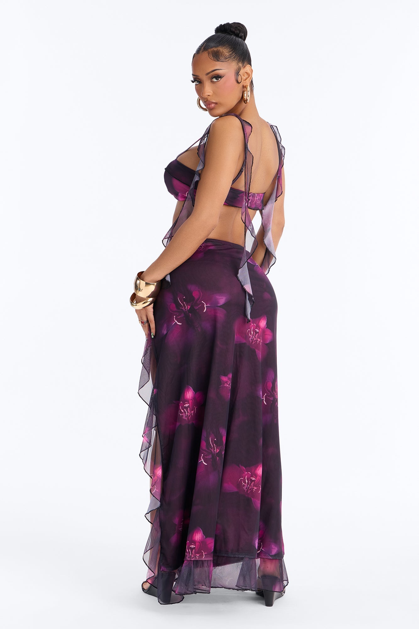 Orchid Mirage Mesh Skirt Set - Purple