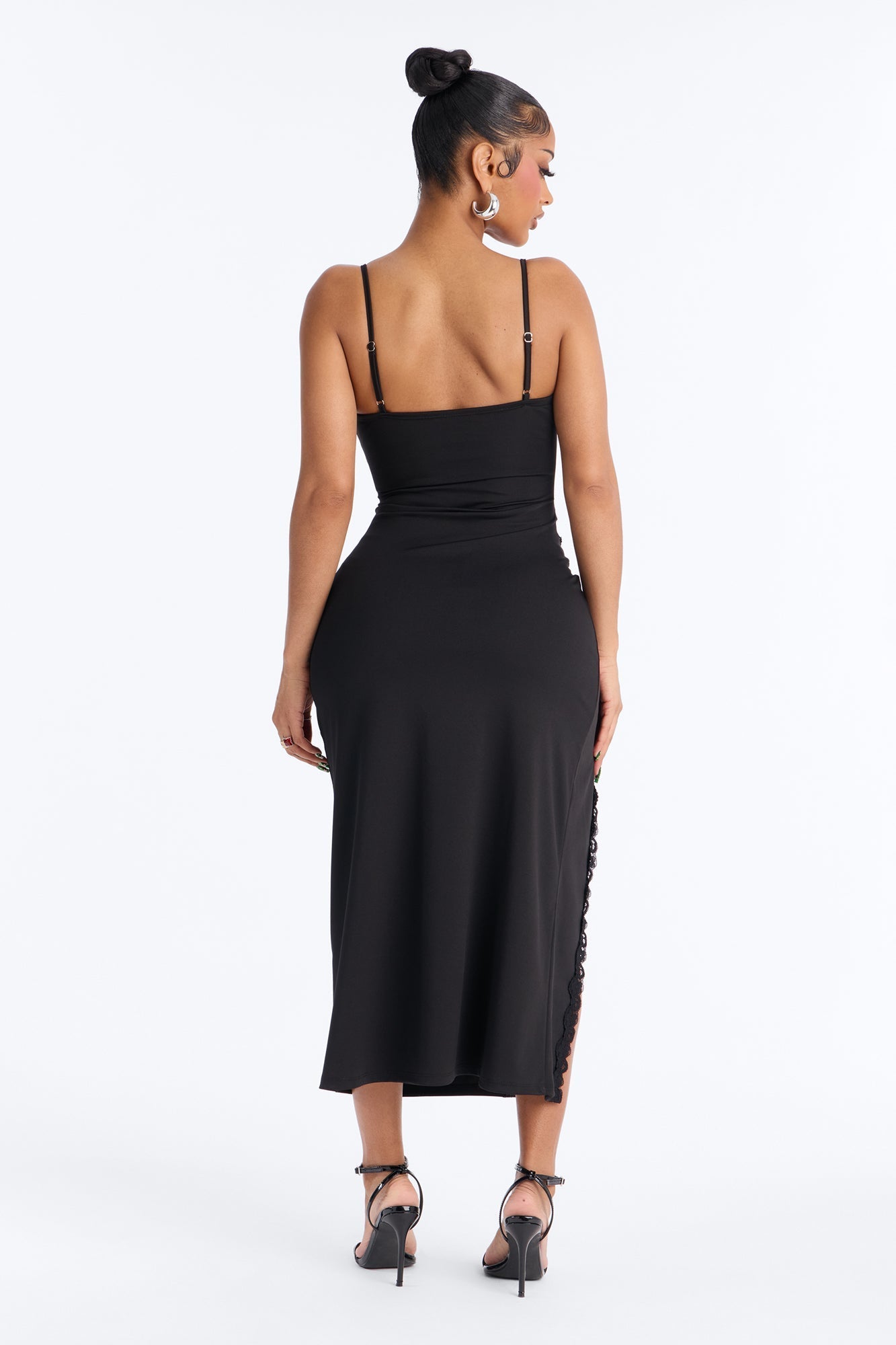 Mariana Lace Trim Midi Dress - Black Fashion Nova